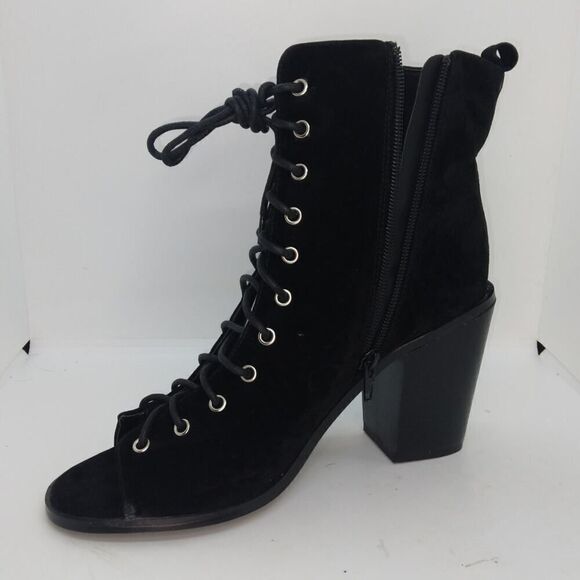 VIVA Womens NEW w/Box Full Open Front Black Laceup Boots & Block Heel - sz. 10 - Picture 4 of 7